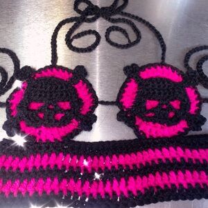 Crochet pink skull crop top